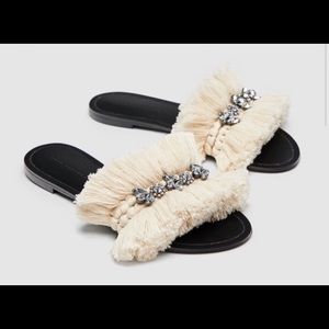Zara Beaded Fringe Sandals